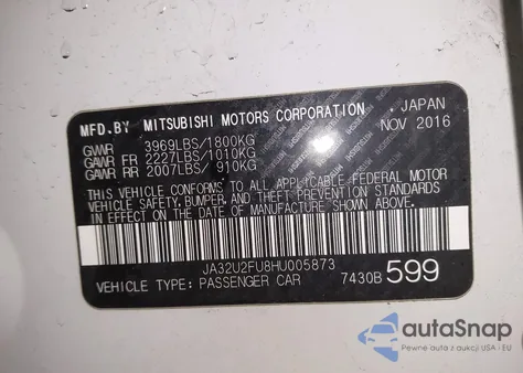 2017 Mitsubishi Lancer Es from USA, damaged, VIN JA32U2FU8HU005873